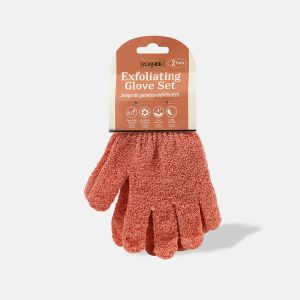 a pair of shower exfoliating gloves in a package